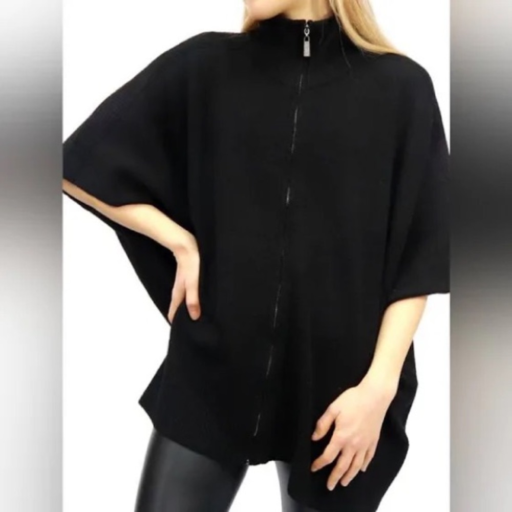 Alfani Womens Cape Poncho Sweater XL Black  Cowl neck  Zipper XL